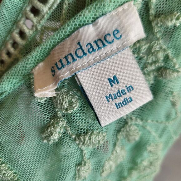 SUNDANCE Green Embroidered Mesh Lace Lined Tank Top Size Medium - Picture 10 of 10
